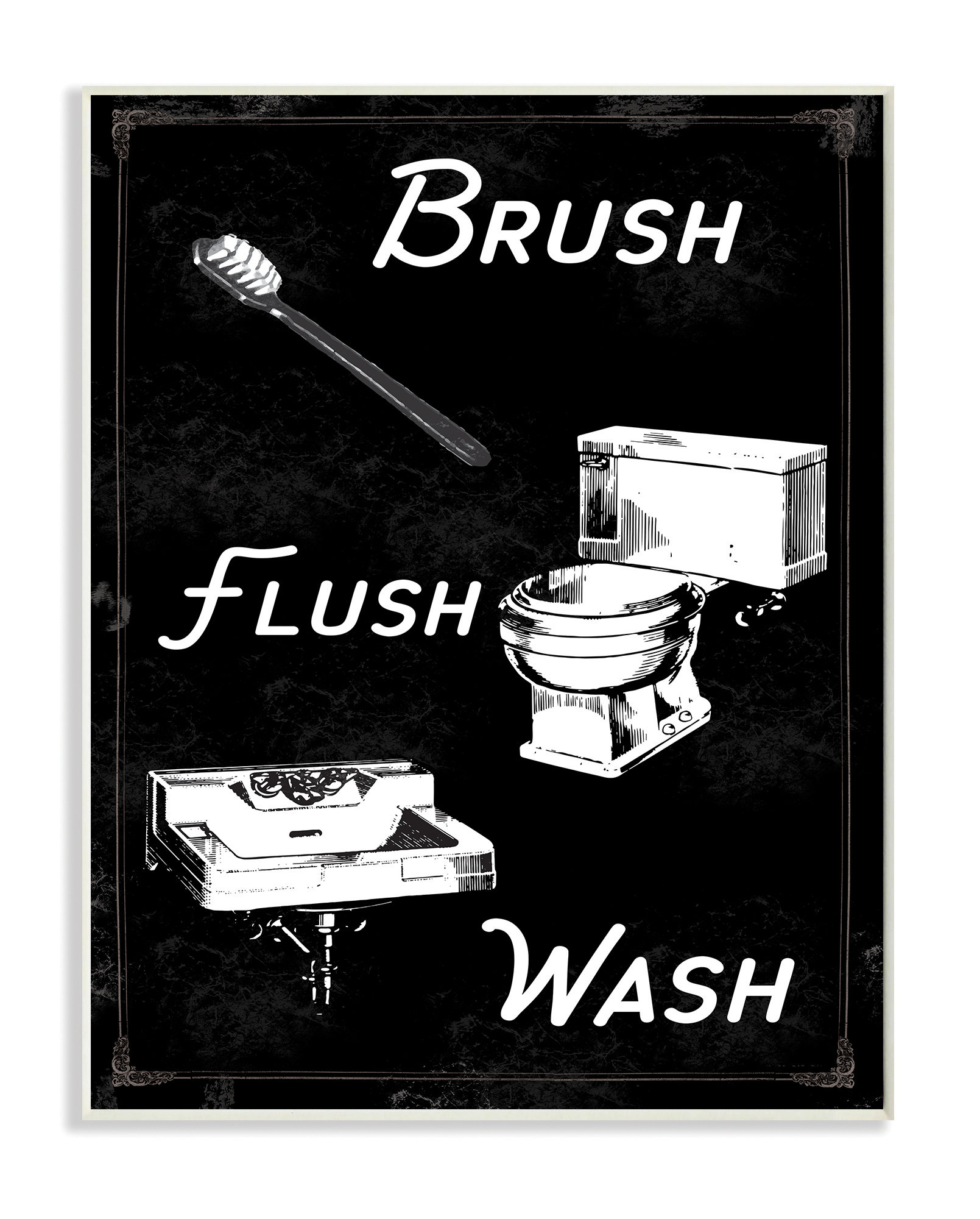 Ebern Designs 'Brush Flush Wash Bathroom Black and White' Graphic Art ...
